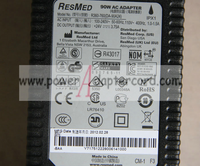 *Brand NEW* POWER SUPPLY RESMED R360-760(DA-90A24) 24V 3.75A (90W) AC DC Adapter